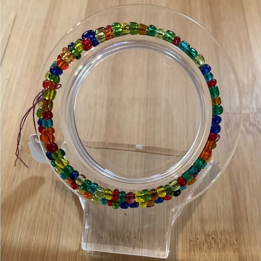 Hand Crafted Wrap Bracelet Seed Beads Blue Green Red Orange Memory Wire